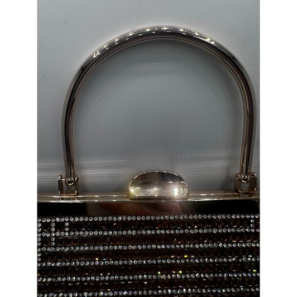 High Sparkle Glittery Rhinestone Silver & Bronze Evening Clutch Crossbody Chain - Picture 3 of 8